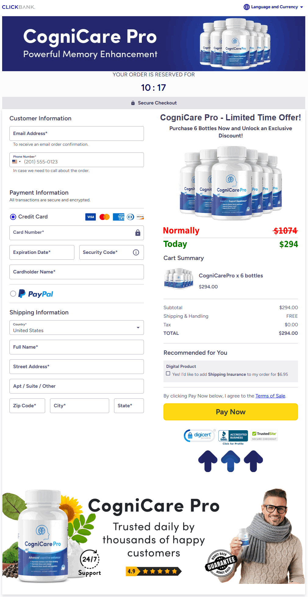 cognicare pro checkout page